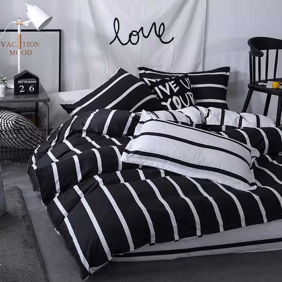 Set di biancheria da letto copripiumino lenzuolo reversibile stampato in microfibra di poliestere stampato in bianco e nero all'ingrosso
